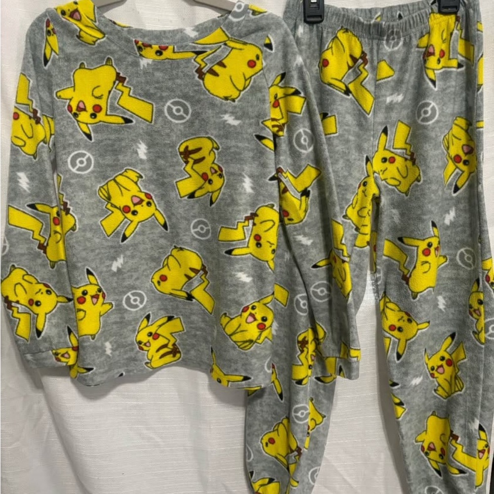 Pikachu Kids Pajamas - Gray and Yellow All Over Print Size M(8) Medium